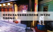 快手评论怎么写容易被点赞的文案（快手评论作品的句子）