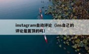 instagram自动评论（ins自己的评论是置顶的吗）