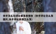 快手怎么在评论里发表情包（快手评论怎么发图片,快手评论表情怎么发）