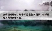 快手明明评论了却看不见是怎么回事（快手评论了为什么看不见）