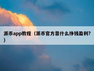 派币app教程（派币官方靠什么挣钱盈利?）