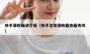 快手涨粉秘诀介绍（快手怎样涨粉最快最有效）
