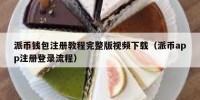 派币钱包注册教程完整版视频下载（派币app注册登录流程）