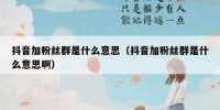 抖音加粉丝群是什么意思（抖音加粉丝群是什么意思啊）