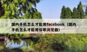 国内手机怎么才能用facebook（国内手机怎么才能用谷歌浏览器）