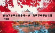 自助下单平台哪个好一点（自助下单平台软件下载）