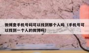 微博查手机号码可以找到那个人吗（手机号可以找到一个人的微博吗）
