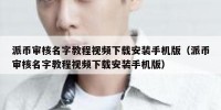 派币审核名字教程视频下载安装手机版（派币审核名字教程视频下载安装手机版）