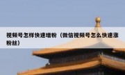视频号怎样快速增粉（微信视频号怎么快速涨粉丝）