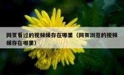 网页看过的视频缓存在哪里（网页浏览的视频缓存在哪里）