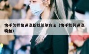 快手怎样快速涨粉丝简单方法（快手如何速涨粉丝）