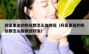 抖音里面的粉丝群怎么加微信（抖音里面的粉丝群怎么加微信好友）