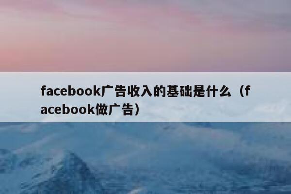 facebook广告收入的基础是什么（facebook做广告） 第1张